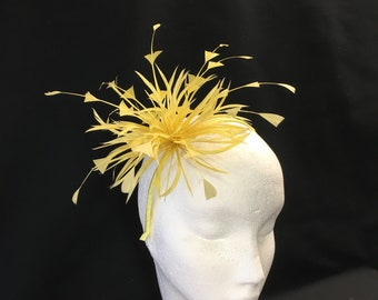 Yellow Feather Band fascinator Wedding Ascot Mother of the Bride Ladies Day Wedding Hat Bridesmaid Garden Party Guest Hat