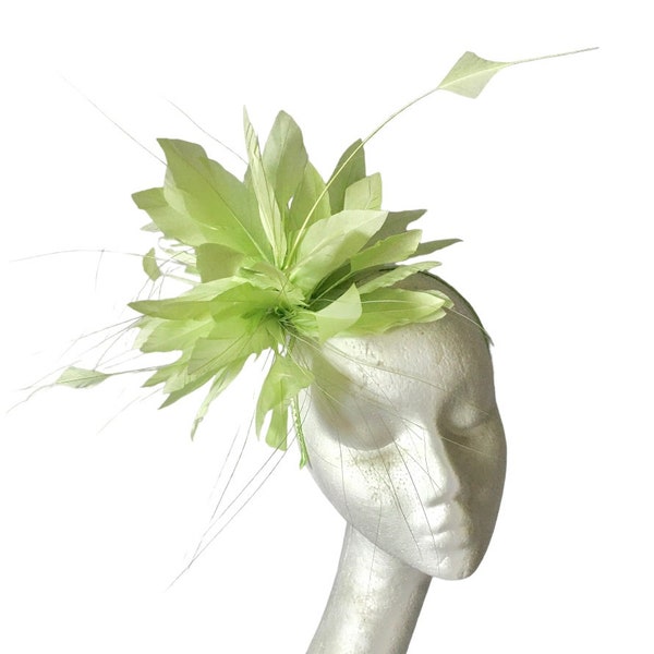 Lime Green feather Fascinator for Wedding Mother of the Bride Ascot Races Kentucky Derby Ladies Day Brides Maid occasion Hat Wedding Hat