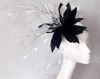 Black white Feather Fascinator For Wedding Hat Mother of the Bride Ascot Races Kentucky Derby Bridesmaid Hat Occasion Hat Ladies Day Hat