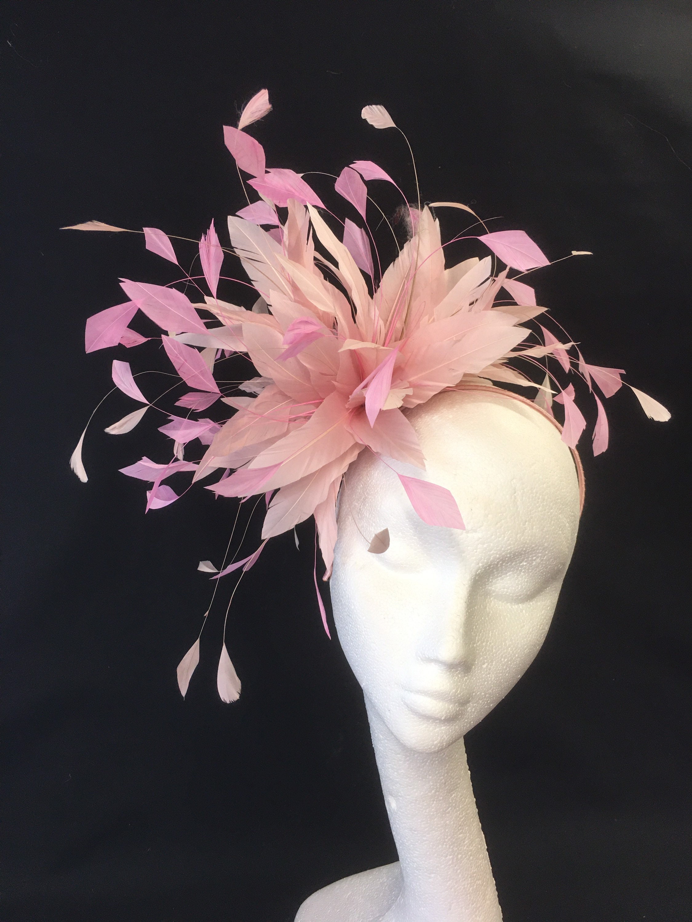 Black Blush Light Pink Feather Fascinator Pillbox Hat Clip Races Wedding 3216 