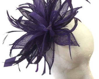 AubergineFeathers Fascinator for Wedding Mother of the Bride Bridesmaid Ascot Kentucky Derby Guest Event Ladies Day Wedding Hat