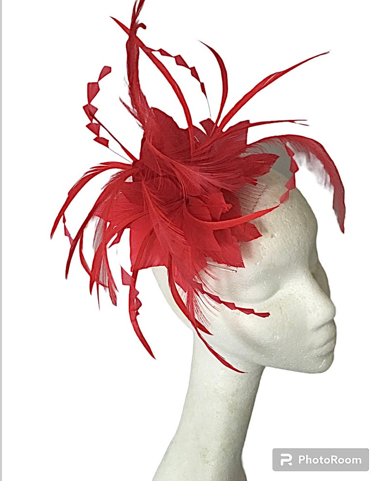 Scarlet Deep Red Band Fascinator Wedding Hat Mother of the Bride Ascot Hat Occasion Hat Ladies Day Kentucky Derby Brides Maid Elegant Hat image 1