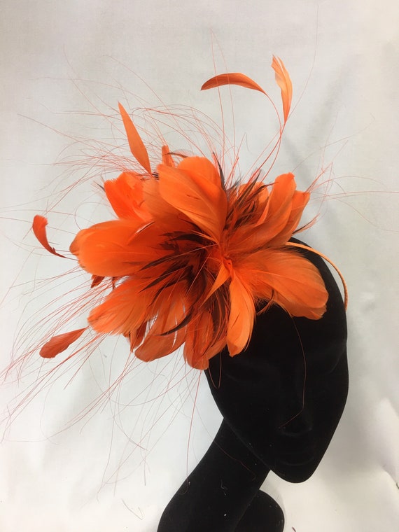 Orange Feather Fascinator for Wedding 