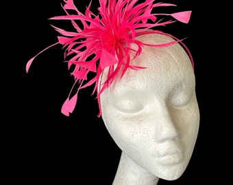 Raspberry Pink Feather Band fascinator Wedding Ascot Mother of the Bride Ladies Day Wedding Hat Bridesmaid Garden Party Guest Hat