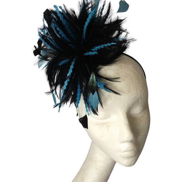 Black and peppermint feather Fascinator Wedding Hat Ascot Races Hat Ladies Day Kentucky Derby Occasion Hat Brides maid Guest hat