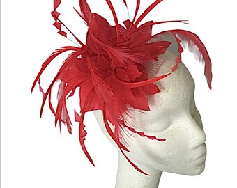 Scarlet Red feather Comb Fascinator Wedding Hat Mother of the Bride Ascot Hat Occasion Hat Ladies Day Kentucky Derby Brides Maid Elegant Hat