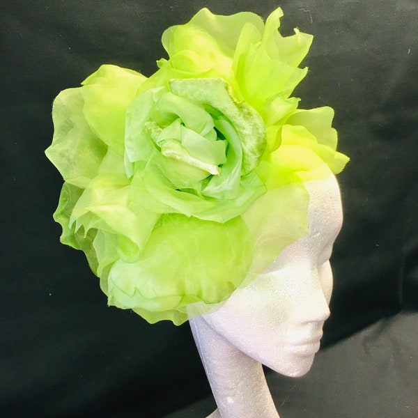 Lime green rose Wedding Races Mother of the Bride Kentucky Derby Ladies Day Event Garden party Bridesmaid Ascot Hat Silk