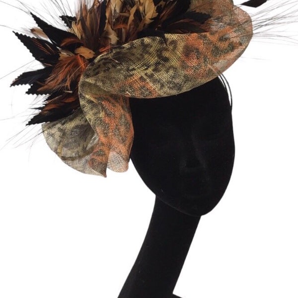 Animal print large Fascinator for Wedding Mother of the Bride Ascot Hat Kentucky Derby Occasion Hat Wedding Hat Ladies Day Cheltenham Races