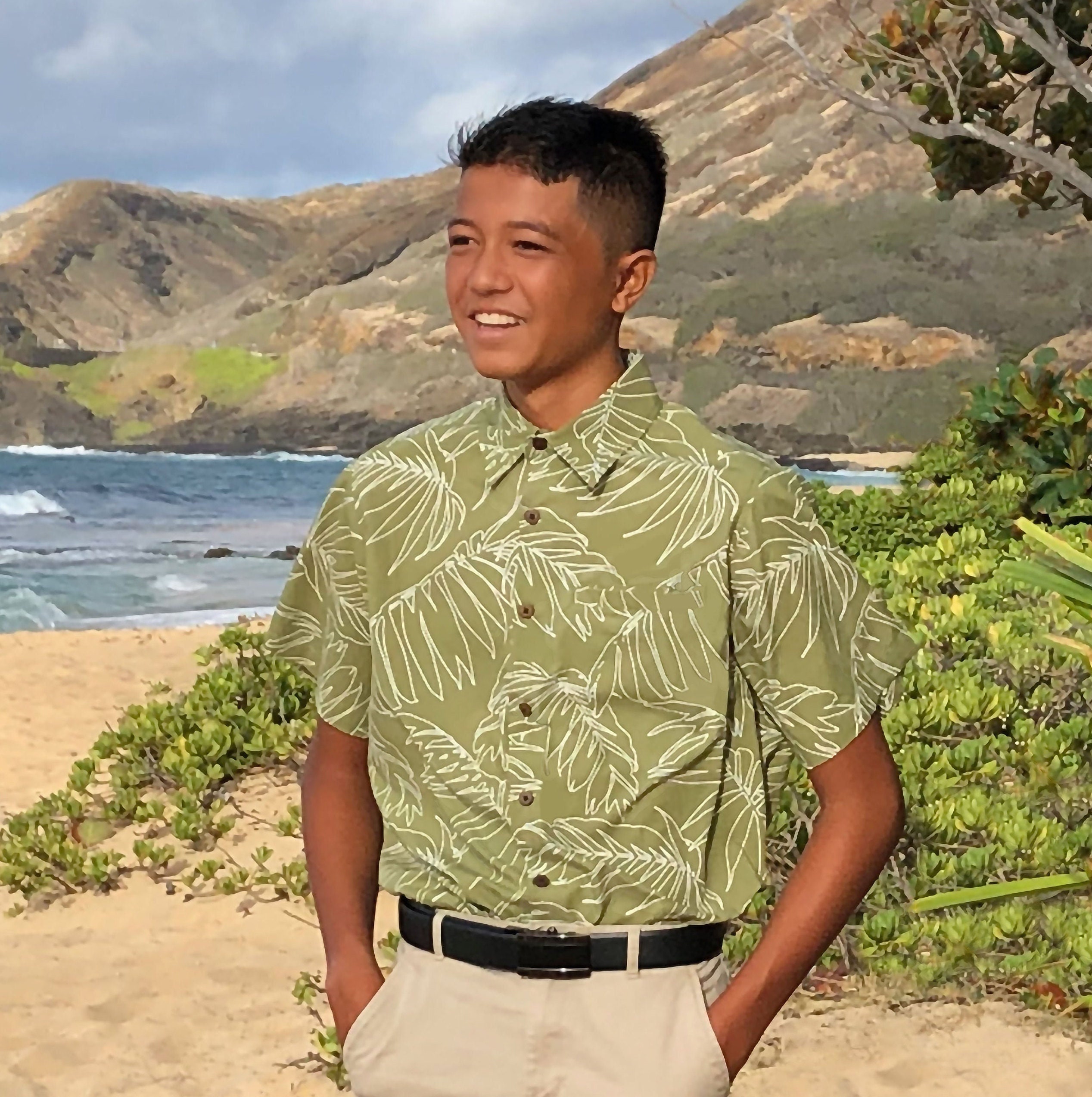 Aloha Cool-Stretch Men's Red Hawaiian Golf Shirt