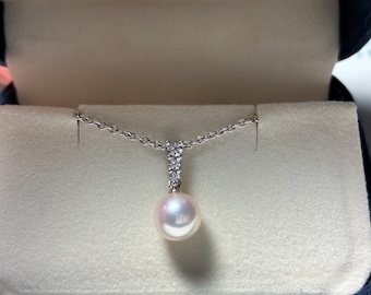 Breathtaking Morning Dew Mikimoto Akoya Pearl Pendant with Diamonds