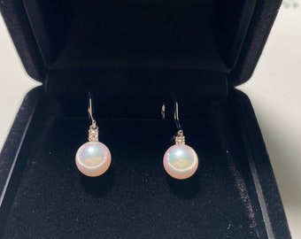 Stunning Mikimoto Akoya Pearl Earrings Dangles with Diamonds