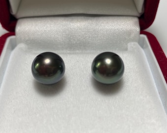 Tahitian Pearl Earrings Peacock Green