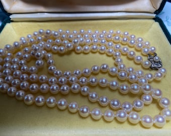 Stunning Mikimoto Double Stranded Akoya Pearl Necklace