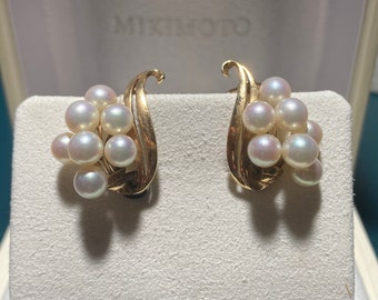 Spectacular Mikimoto Akoya Pearl Cluster Clip Earrings