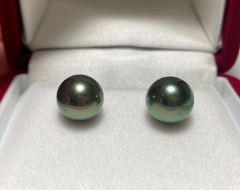Tahitian Pearl Earrings Peacock Green