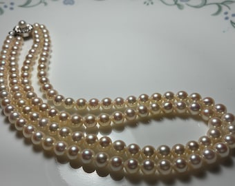 Authentic Japanese Akoya Pearl Necklace Double Strands