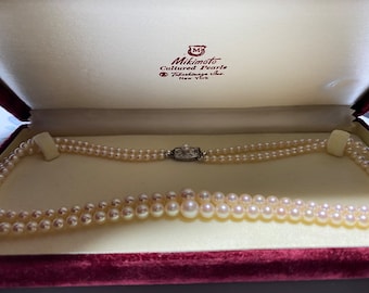 Stunning Mikimoto Double Stranded Akoya Graduated Pearl Necklace