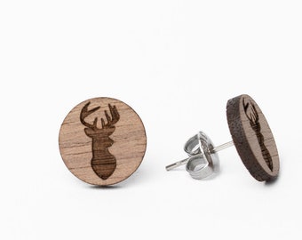Deer earrings in walnut, wooden jewelry, earrings made of wood