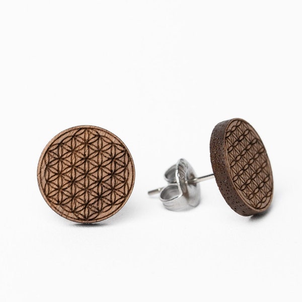 Flower of life earrings made of walnut | Vegan & plastic free | Nickel free | Wooden jewelry | Gift idea | Mashd wooden jewelry