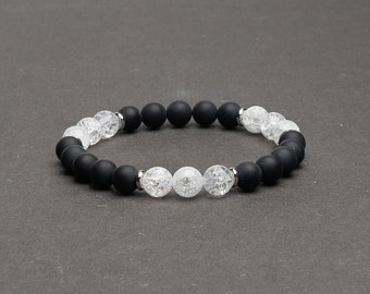 Black Onyx and Rock Crystal Bracelet | Strength Bracelet | Men's Bracelet | Women's Bracelet | Gemstone | Stretch Bracelet | Gift