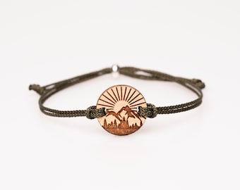 Mountain Nature Bracelet made of cherry wood, Personalized, Wooden Jewelry, Wooden Bracelet, Men&#39;s Bracelet, Women&#39;s Bracelet, Friendship Bracelet