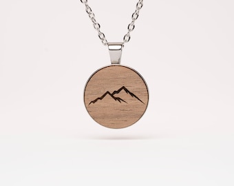 Mountains necklace in walnut, wood, wooden jewelry made of wood
