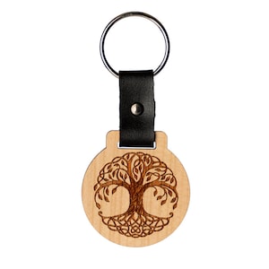 Baum des Lebens Schlüsselanhänger, Personalisiert aus Holz, Gravur,  Kirschholz & Kaktusleder