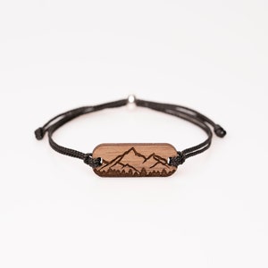 Mountain silhouette elongated bracelet made of walnut, personalized, wooden jewelry, friendship bracelet, partner bracelet