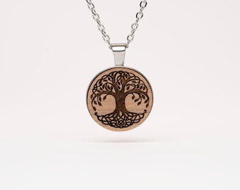 Collier arbre de vie en noyer, bijoux en bois maschd, collier en bois