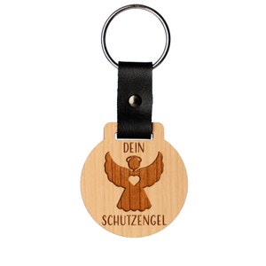 Your guardian angel keychain, personalized, gift, engraving, cherry wood & cactus leather