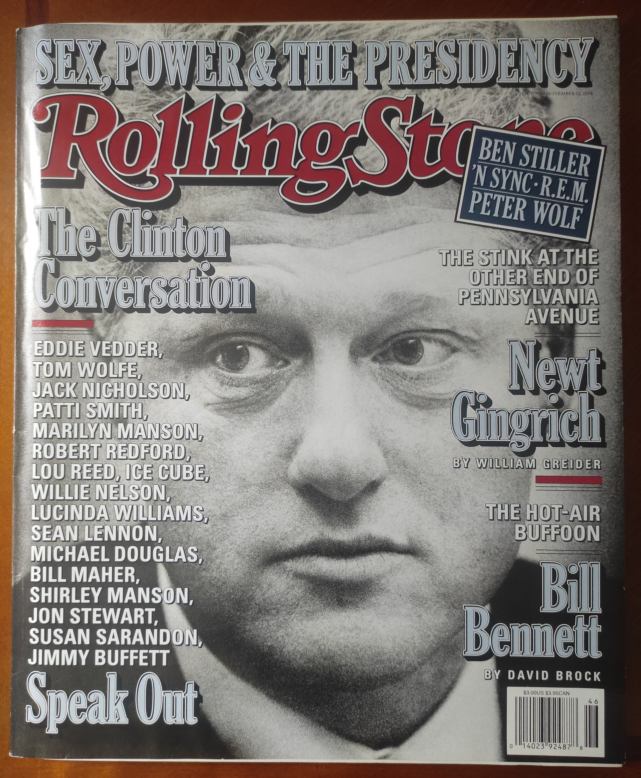Rolling Stone Magazine: Bill Clinton, Eddie Vedder, Nov 1998