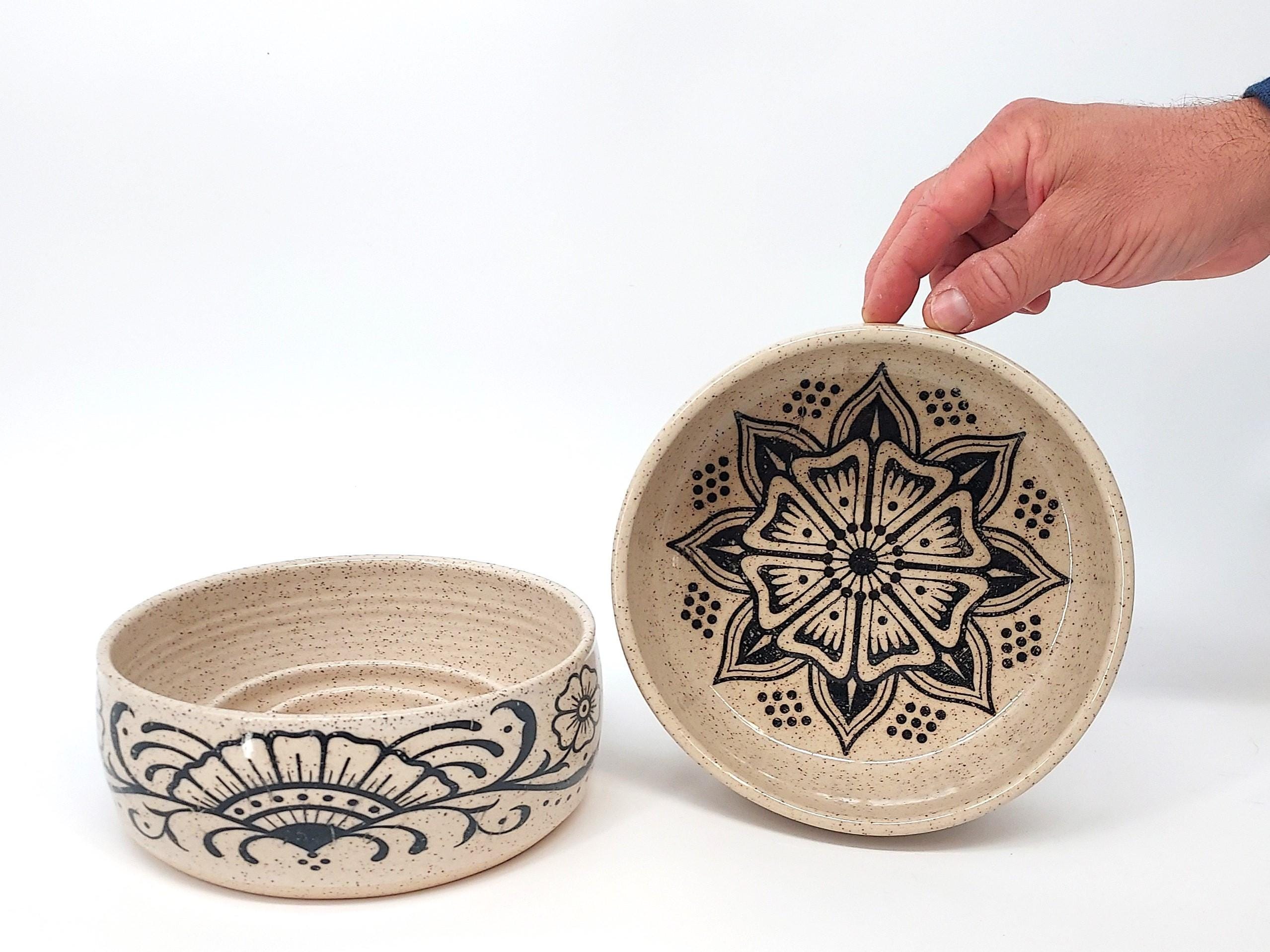Tattooed Slow Feeder Or Water/Food Dog Bowl, Handmade, Wheel Thrown Ceramics | Puzzle Toy Pet