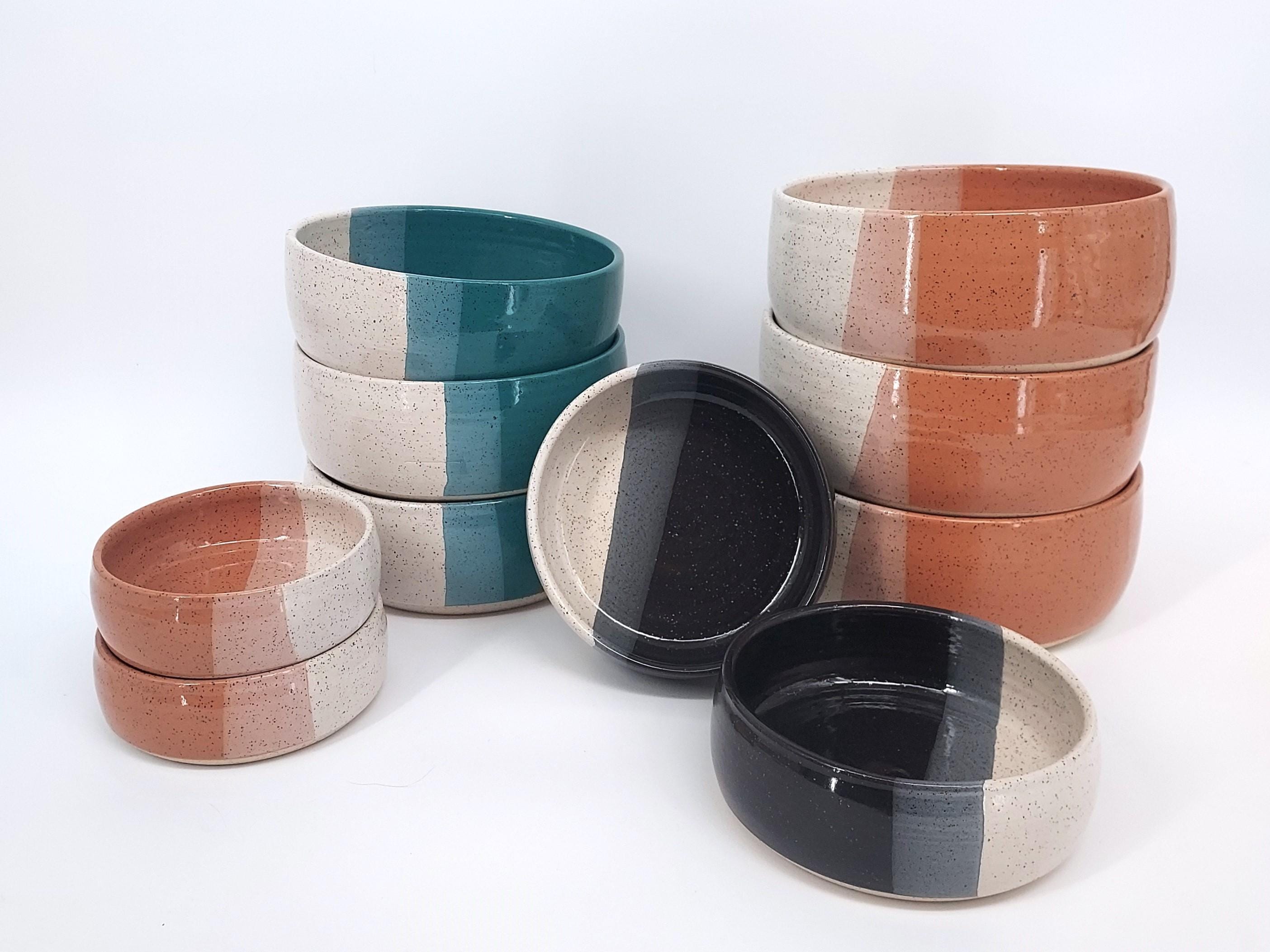 Three Tone Food Or Water Handmade Ceramic Dog Bowl | Pottery Feeder Dish