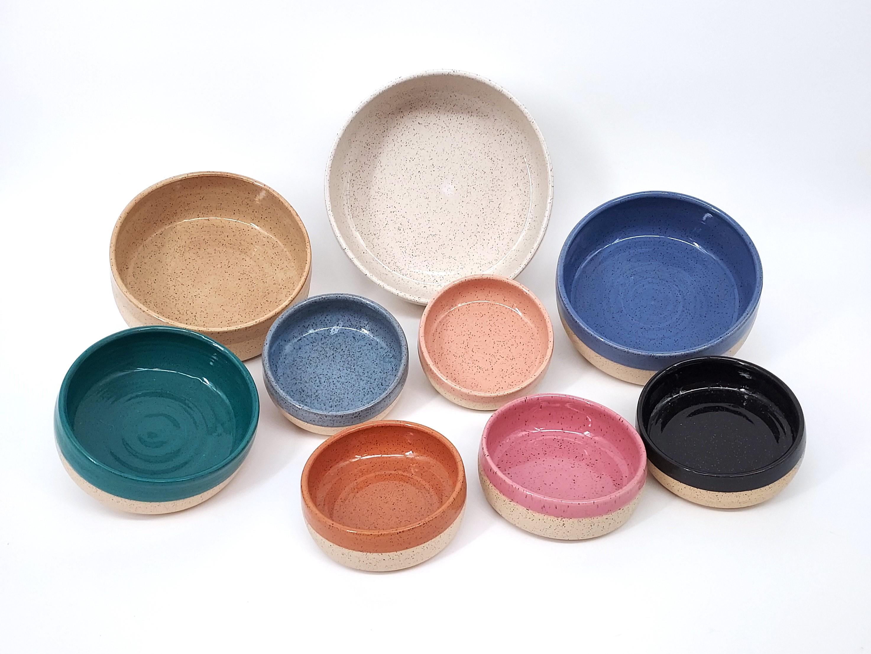 Food Or Water 1/3 Dip Handmade Ceramic Dog Bowl | Pottery Feeder
