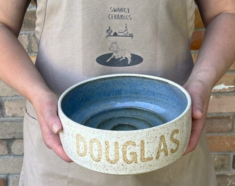 Slow Feeder Personalized Handmade Ceramic Dog Bowl