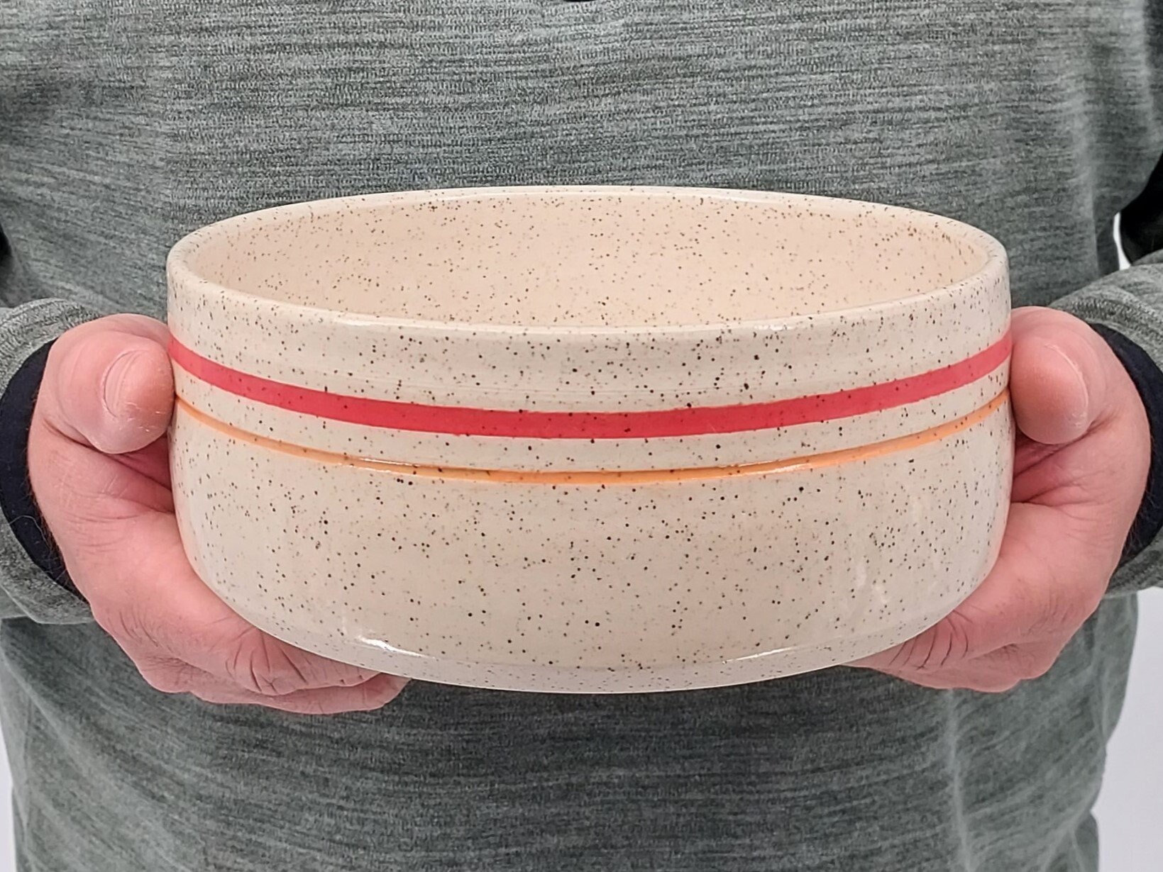 Banded Slow Feeder Or Water/Food Dog Bowl, Handmade, Wheel Thrown Ceramics | Puzzle Toy Pet