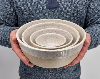 4 Piece Nesting Bowl Set - Handmade Ceramic Dish Ware - Nesting Bowls, Dinnerware Set of 4
