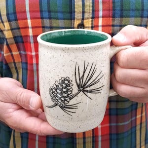 The WINTER PINECONE MUG, Two Shapes, Large, 18 oz | Handmade Ceramic Mug | Holiday Mug | Coffee Mug | Tea Mug | Gift | Coffee Lover