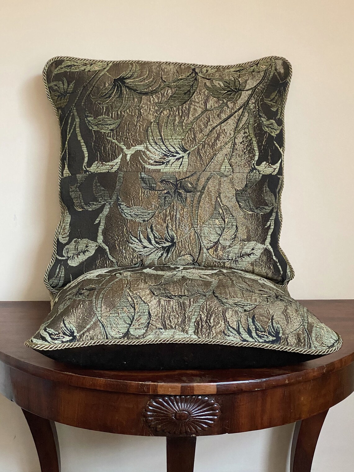 Bohemian dark green throw pillow decadent khaki satin Etsy