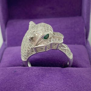Effy Panther Statement Ring Sterling Silver 925 Pave Diamonds Tsavorite Eyes