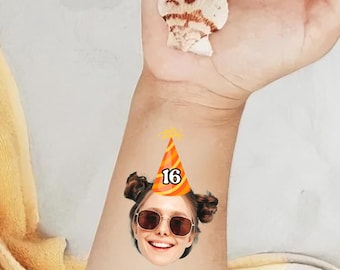Custom Face Temporary Tattoos for Sweet 16 Birthday/30th Birthday Party Favors Tattoos/Custom Birthday Face Tattoo /Milestone Birthday Gifts