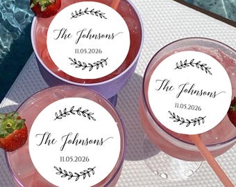 Edible Drink Toppers, Custom Wedding Monogram Cocktail Toppers, Name and Date Wedding Topper, Engagement Party Drink Decoration, Anniversary