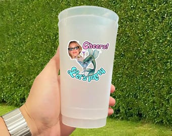 Custom Face Bachelorette Party Cups, Funny Bride Face Frosted Cups, Let's Party Bach Social Club Decor, Personalized Beach Party Favors