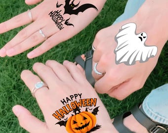 Halloween Party Temporary Tattoos, Fun Pumpkin Ghost & Skull Tattoos, Kids Party Favors, Spooky Decorations, Holiday Trick or Treat Gifts