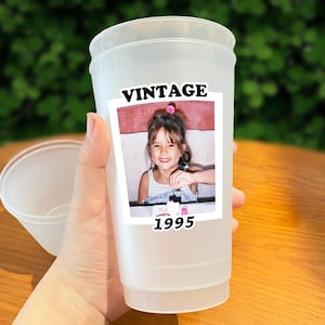 Personalized Face Birthday Party Cups, Vintage 30th Birthday Party Favors, Custom Frosted Cup for Any Age Celebration, Party Decorations