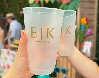 Custom Wedding Cups, Reception Bar Frosted Cups, Personalized Shatterproof Cups, Signature Cocktails, Engagement Party Cup, Cups for Wedding