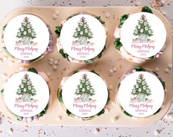 Merry Mahjong Edible Toppers for Cakes, Cupcakes, Drinks & Desserts – Personalized Holiday Party Decorations, Mahjong Game Night Treats