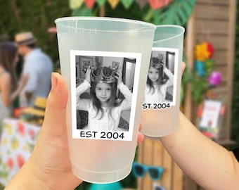 EST 2004 Birthday Party Photo cups, 21st Birthday Decorations with Face, Vintage 30th Cups, Retro Birthday Party Favors, Custom Party Cups