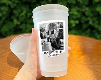 Custom Birthday Face Cups, Personalized Party Cups with Photo, Retro 30th Birthday Decorations, Cyber Week Birthday Party Favor, Picture Cup