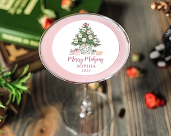Personalized Merry Mahjong Edible Toppers for Drinks, Cakes, Cupcakes & Desserts – Christmas Mahjong Party Decorations